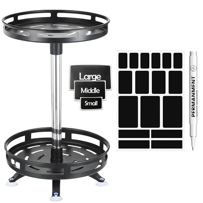 Lazy Susan Turntable Organizer Metal Rotating Spice Rack 1 2 3 Tier for Cabinet Kitchen Countertop Pantry Bathroom – Spinning Storage Rack with Suction Cup Feet & Labels