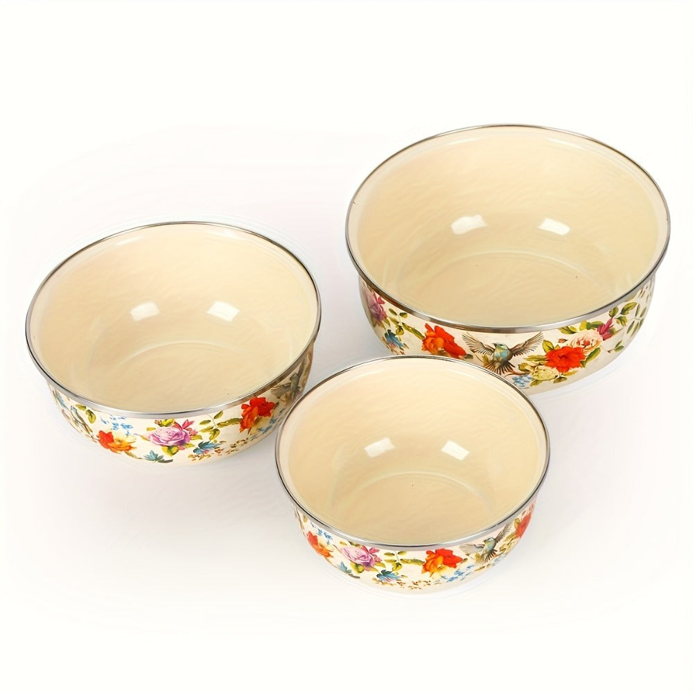 Food Storage Containers Five-Piece Enamel Bowl Set with Lids for Refrigerator, Office and Camping Use