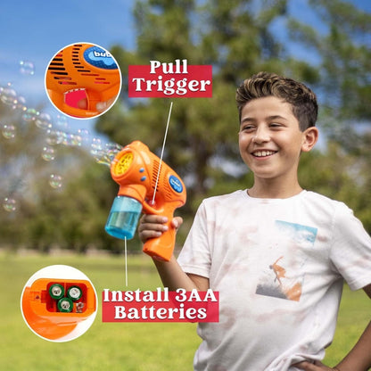 3-Pack Bubble Gun Blower with 3 Pre-Loaded Solution Refills – Hand-Powered, Color-Changing Bubbles, Ergonomic Grip, ASTM Safe, Kids Birthday Party Favor, Easter Egg Hunt, Summer Outdoor Indoor Play