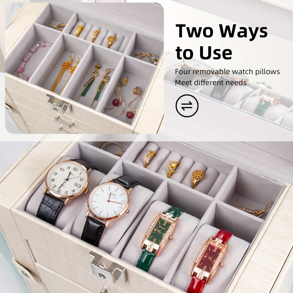 Large Jewelry Box 5-Tier PU Leather Organizer with Lock & Mirror – Storage Case for Bracelets, Earrings, Rings & Necklaces