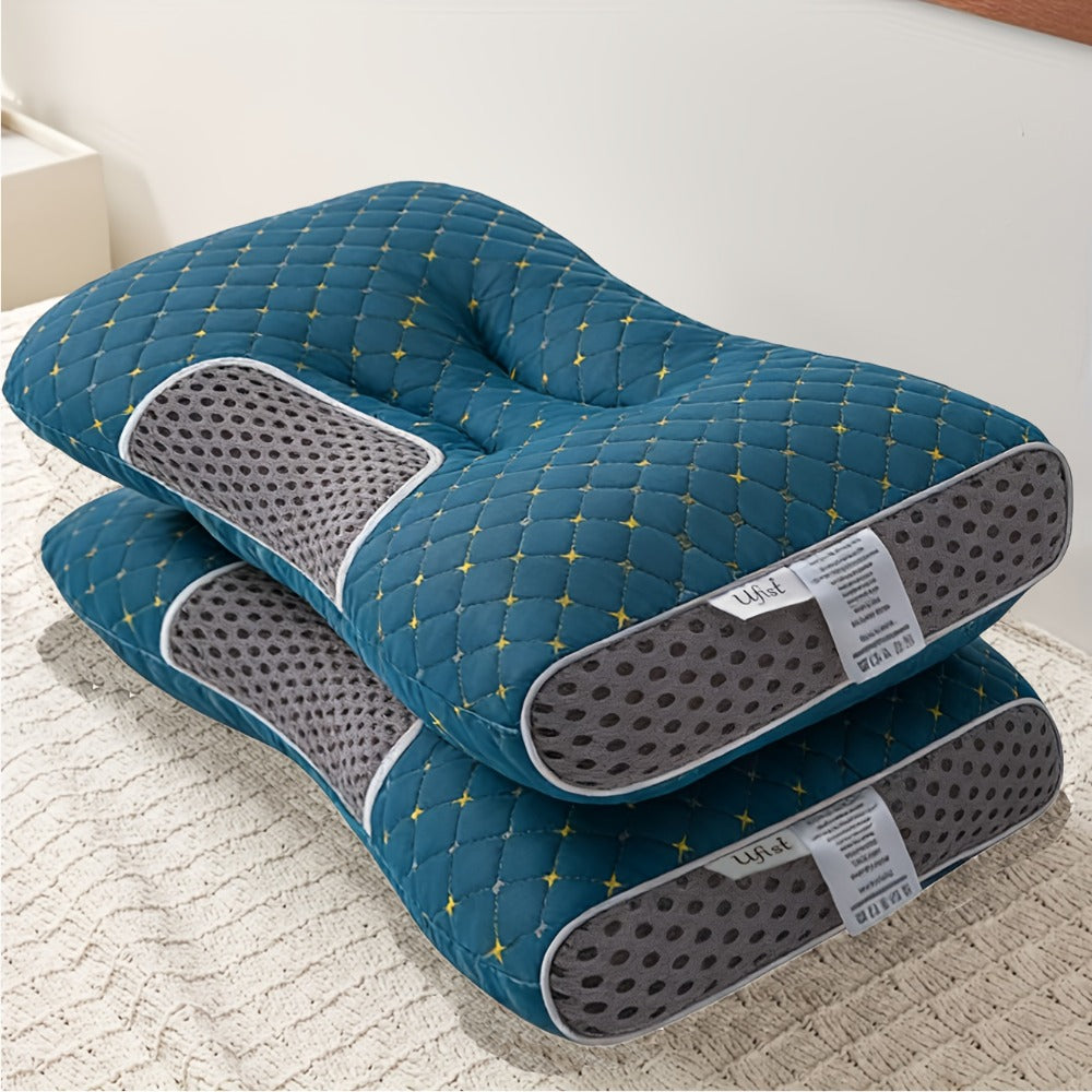 Bed Pillow Set of 2 Contoured Side-Sleeper Pillows with Removable Washable Covers in Five Colors