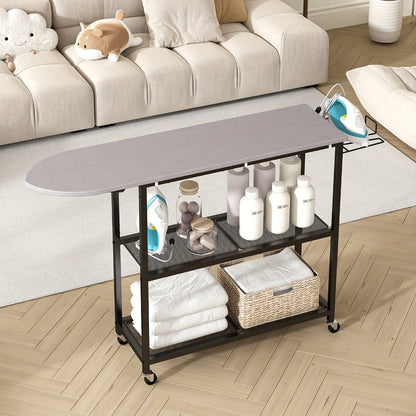 3-Tier Ironing Board Cart with Wheels – Rolling Laundry Station with Multi-Layer Storage Shelves for Living Room, Bedroom & Outdoor Use