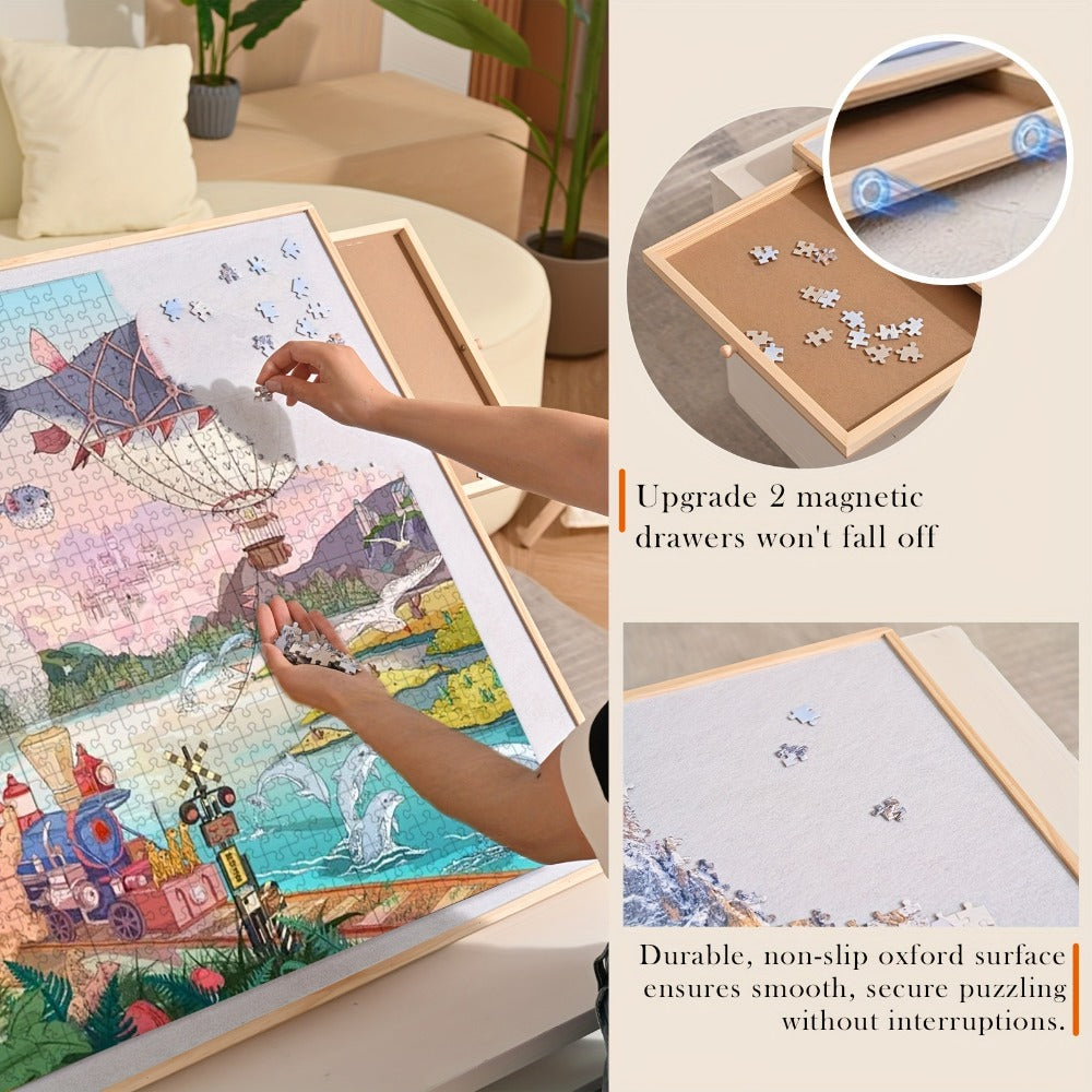 Puzzle Board Table 2000 Pieces Tilting Surface 41.5"x29.6" – Large Wooden Jigsaw Puzzle Plateau with 4 Magnetic Drawers & Cover, Ergonomic Puzzle Organizer for Adults Seniors, Birthday Christmas Gift