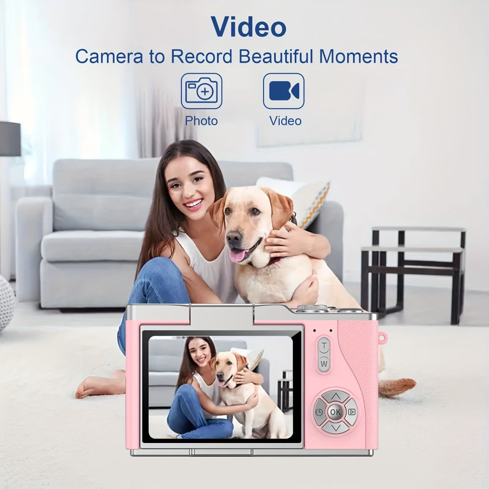 Digital Camera 1080P Model LK007 with 2.4-Inch Flip Screen, 32GB Card, Rechargeable Battery and Three Colors