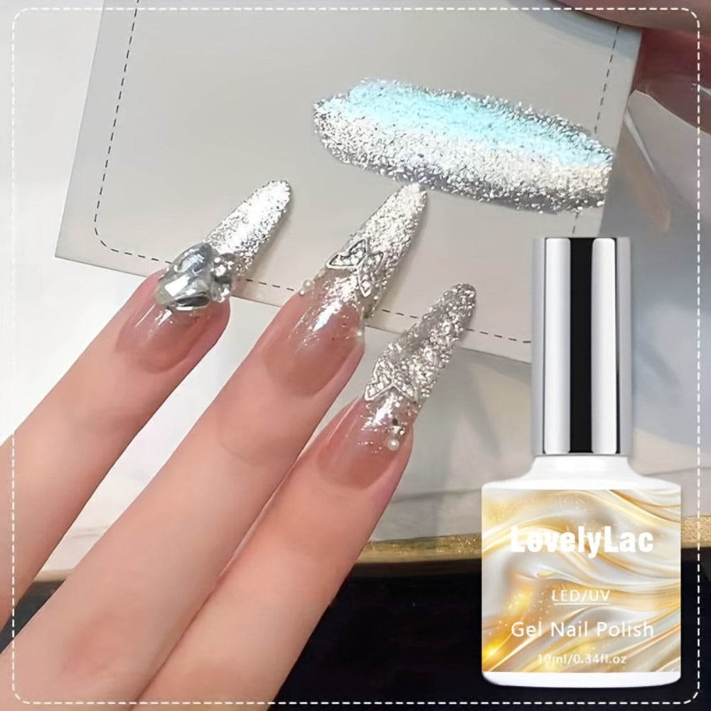 Shimmer White Glitter Gel Nail Polish – Semi-Permanent LED Cure Polygel, High-Shine Glossy Finish, Explosive Flash Effect for Professional & DIY Manicure, Long-Lasting Chip-Resistant