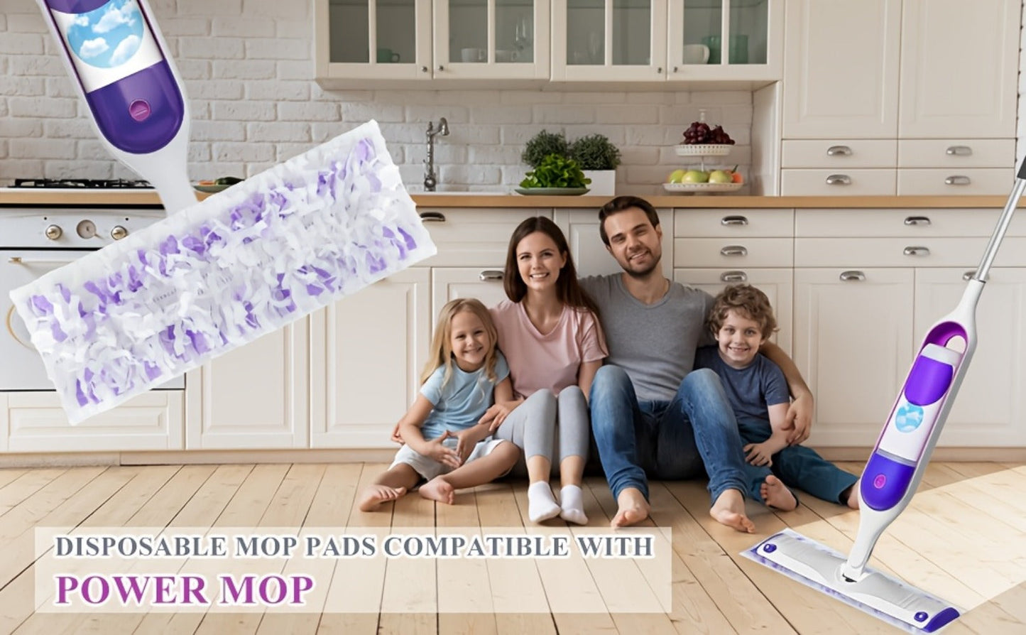 Forty-Piece PowerMop-Style Disposable Refill Pad Pack with Purple Strips and Adhesive Backing