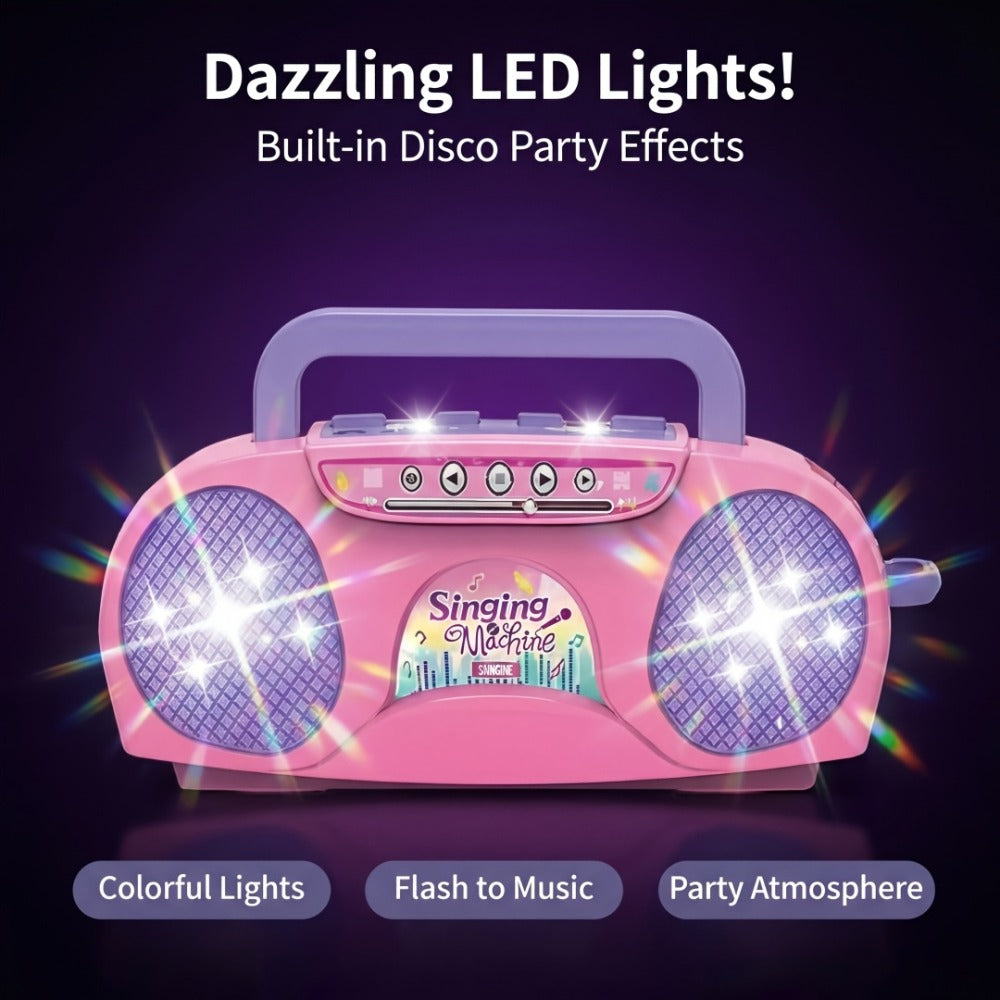Kids Light-Up Singing Machine Toy with Microphone – All-in-One Music Toy for Boys & Girls Ages 3-7, Birthday & Holiday Gift, Blue / Red / Pink