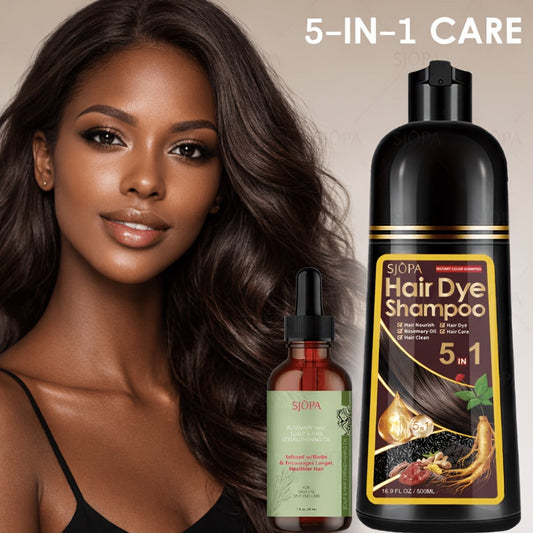 Gray Coverage Hair Dye Shampoo Kit 3-in-1 with Rosemary Hair Oil - Quick Color, Gentle & Natural Formula for Men & Women | 16.91oz + Oil | 12 Shades | Safe for Skin | Perfect Gift