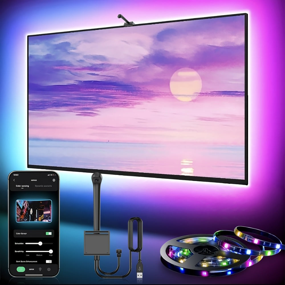 RGB TV Backlight LED Strip Kit, 149.61 Inches with Top-Mounted Screen Sensor, Control Module and App Interface
