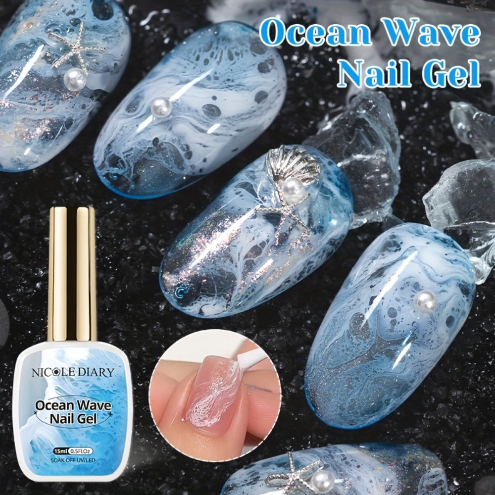 Gel Nail Polish NICOLE DIARY 2-Piece Watercolor and Ocean-Wave Set with Two 15ml Bottles for DIY Art
