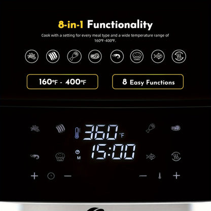 8.5QT Digital Air Fryer 8-in-1 with Touchscreen Display & 8 Presets, 1500W Air Fry, Bake, Roast & Broil, Stainless Steel Basket, Large Capacity Family Air Fryer, 120V, Black