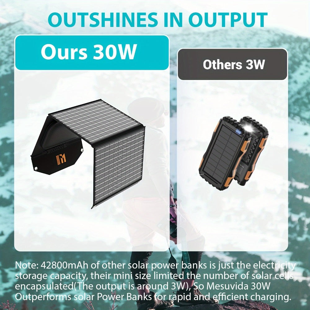 Portable Solar Panel Charger 30W 60W 100W Foldable Camping Solar Charger with 18V MC4 Dual USB-A QC3.0 USB-C PD18W Ports for Camping RV Hiking Outdoor Power Bank Charging