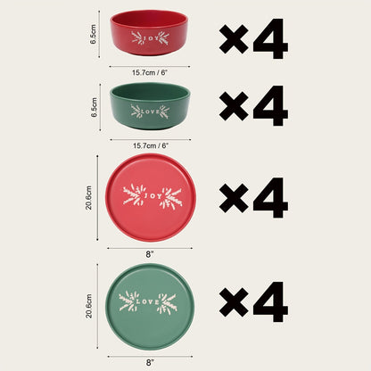 Ceramic Dinnerware Set for 4 – Porcelain Plates Bowls Cups Matte Finish Dishwasher Microwave Oven Safe Stoneware Tableware Scratch Resistant for Restaurant Kitchen Wedding Anniversary Gift