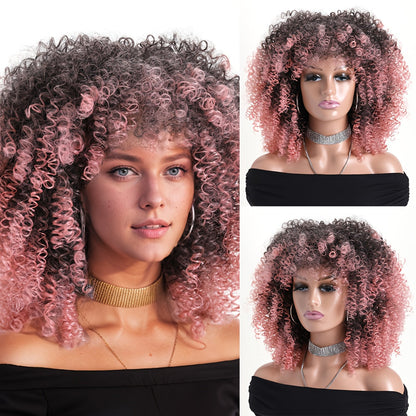 Synthetic Wig 16-Inch Kinky Curly Afro with Elastic Net Cap in 18 Color Options for Cosplay Looks