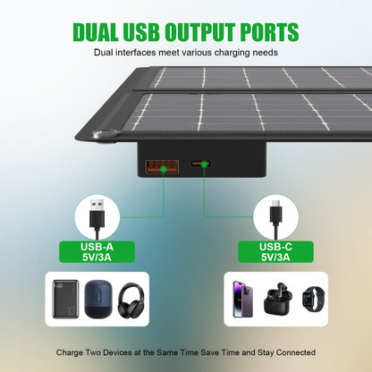 30W Foldable Solar Charging Panel - 2-in-1 Portable Design, USB Port, Fast Charge for Smartphones, Tablets & Action Cameras, Lightweight for Camping, Hiking & Travel