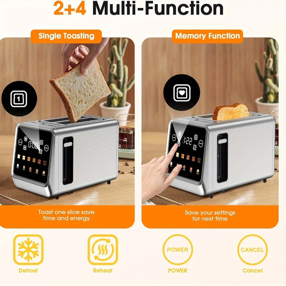 900W Two-Slice Touchscreen Toaster with Five Bread Modes, Six Shade Settings, Memory and Stainless Finish