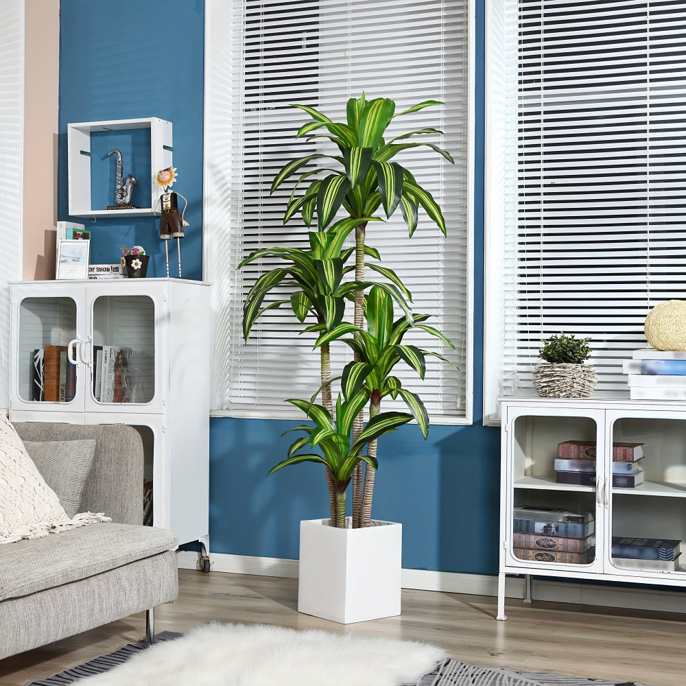 Potted Dracaena Artificial Tree with Complete 4, 5 and 6 ft Height Options and Layered Green Leaf Display