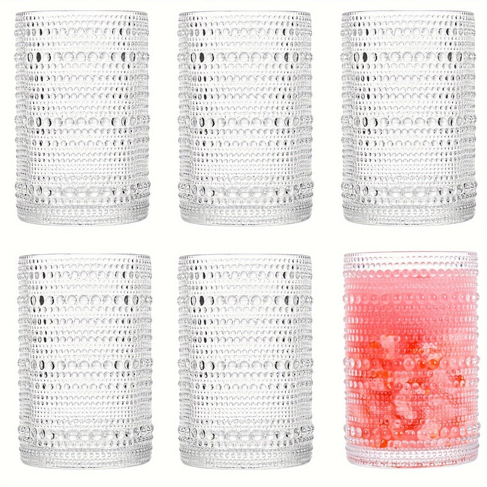 Clear Hobnail Drinking Glasses, Six-Piece 13-Ounce Tumbler Set with Embossed Dot Pattern for Table Settings