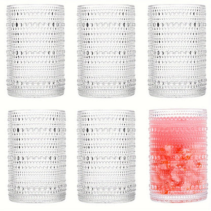 Clear Hobnail Drinking Glasses, Six-Piece 13-Ounce Tumbler Set with Embossed Dot Pattern for Table Settings