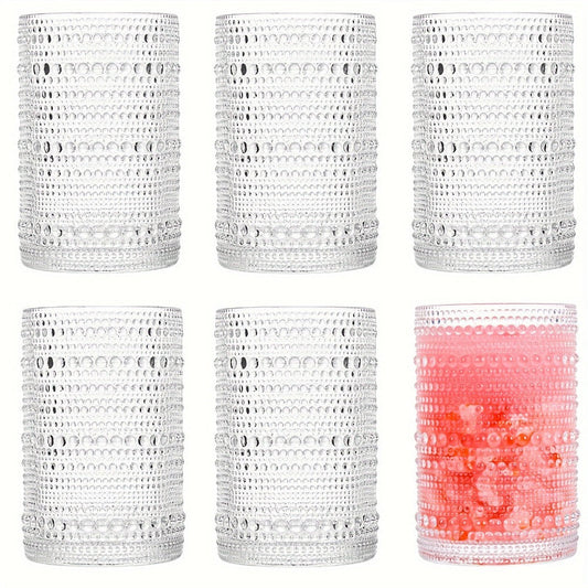 Hobnail Drinking Glasses Set of 6 – 13 Oz Large Clear Glass Cups for Water, Wine & Cocktails