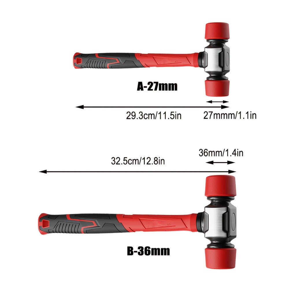Double-Head Rubber Mallet with Red Grip and A-27 mm or B-36 mm Head Options for Flooring and Craft Work