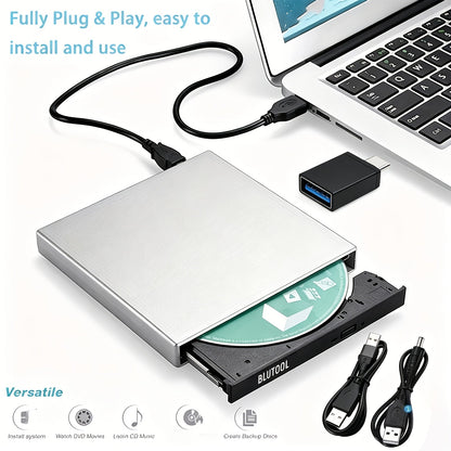 USB External DVD Drive with Storage Bag - Portable CD DVD-ROM CD-RW DVD-RW Burner Recorder Player for Laptop Desktop PC, Plug and Play, No Driver Needed, USB 2.0 High Speed