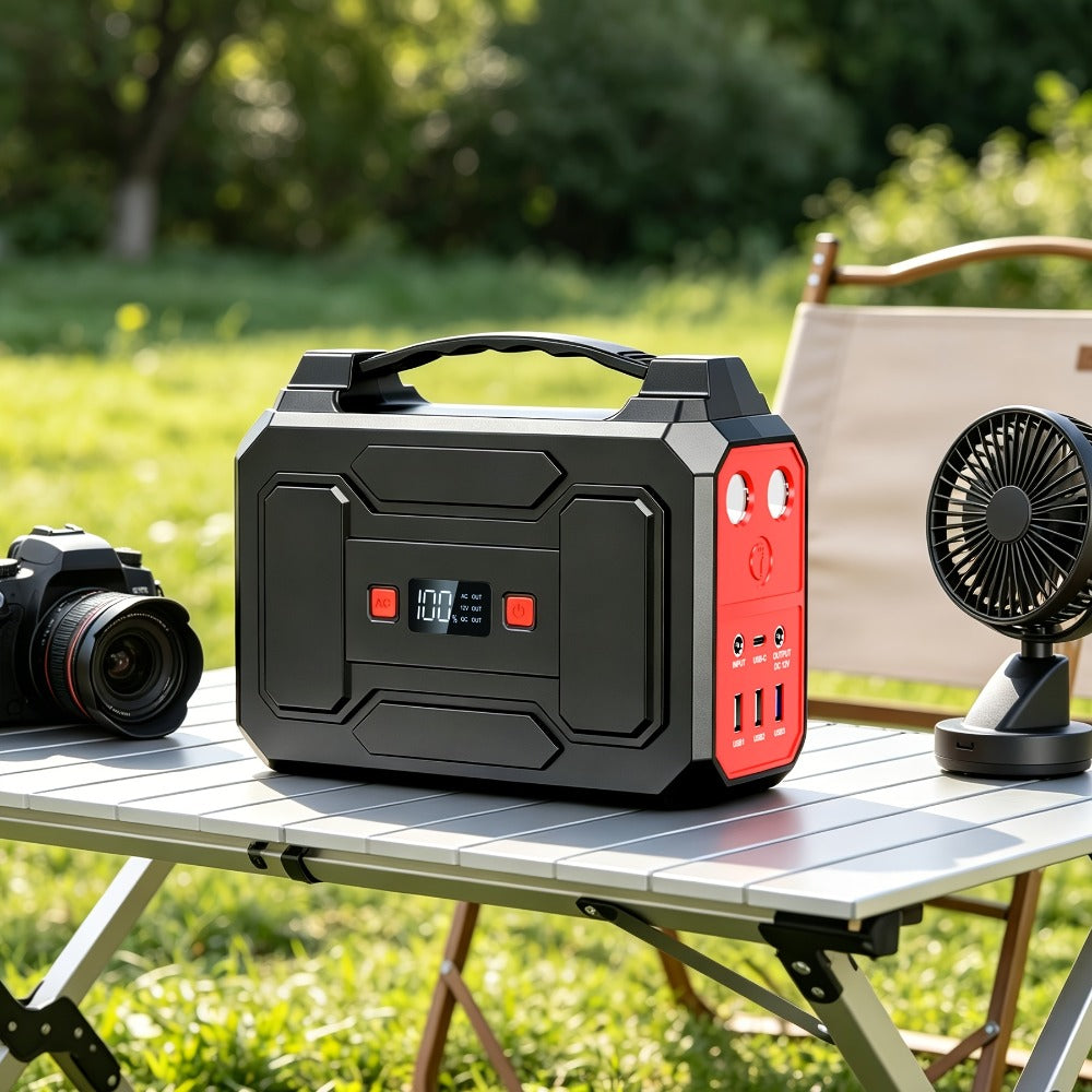 Portable Power Station 256Wh 300W Compact Unit with AC, DC, USB Outputs and Multi-Mode LED Light