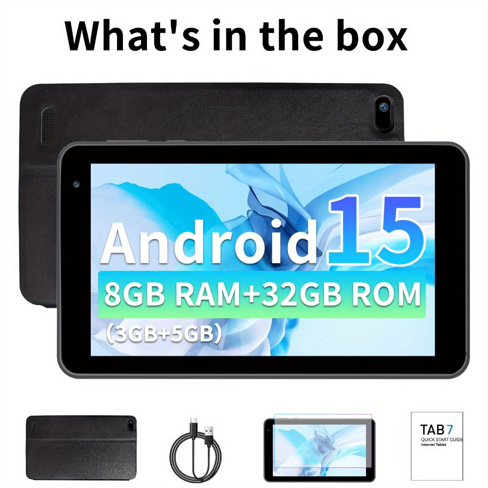 Android Tablet 7-Inch with Android 15, 8GB Total RAM, 32GB Internal Storage and Dual-Band WiFi 6