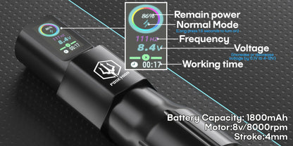 POSEIDON LTK08 Tattoo Kit with 1800mAh Color-Display Pen, 20 Cartridges, 11 Inks and Carry Case