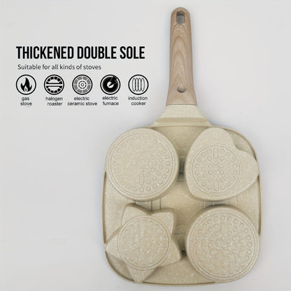 Cookware Set ABKOK 5-Piece Beige Frying Pan, Divided Breakfast Pan, Whisk, Brush and Spatula