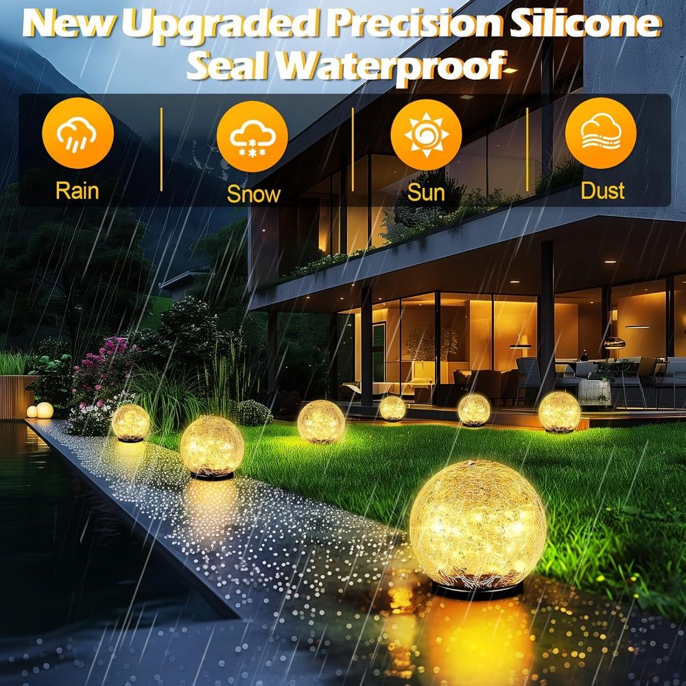 Solar Cracked-Glass Globe Garden Lights, Four-Piece Set in Warm White or Mixed Color Selections