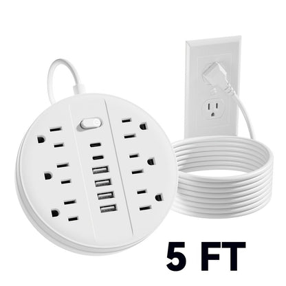 Surge Protector Power Strip 12-in-1 with 6 AC Outlets 4 USB-A 2 USB-C Flat Plug Wall Mount Overload Protection Desk Charging Station for Home Office Travel