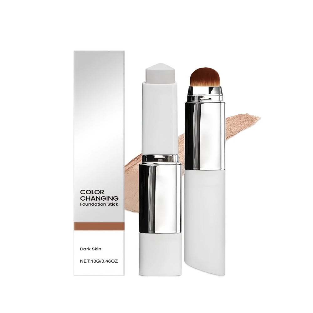 Two-Piece Color-Adapting Foundation Stick Set with Built-In Brush, Puff and Three Shade Options
