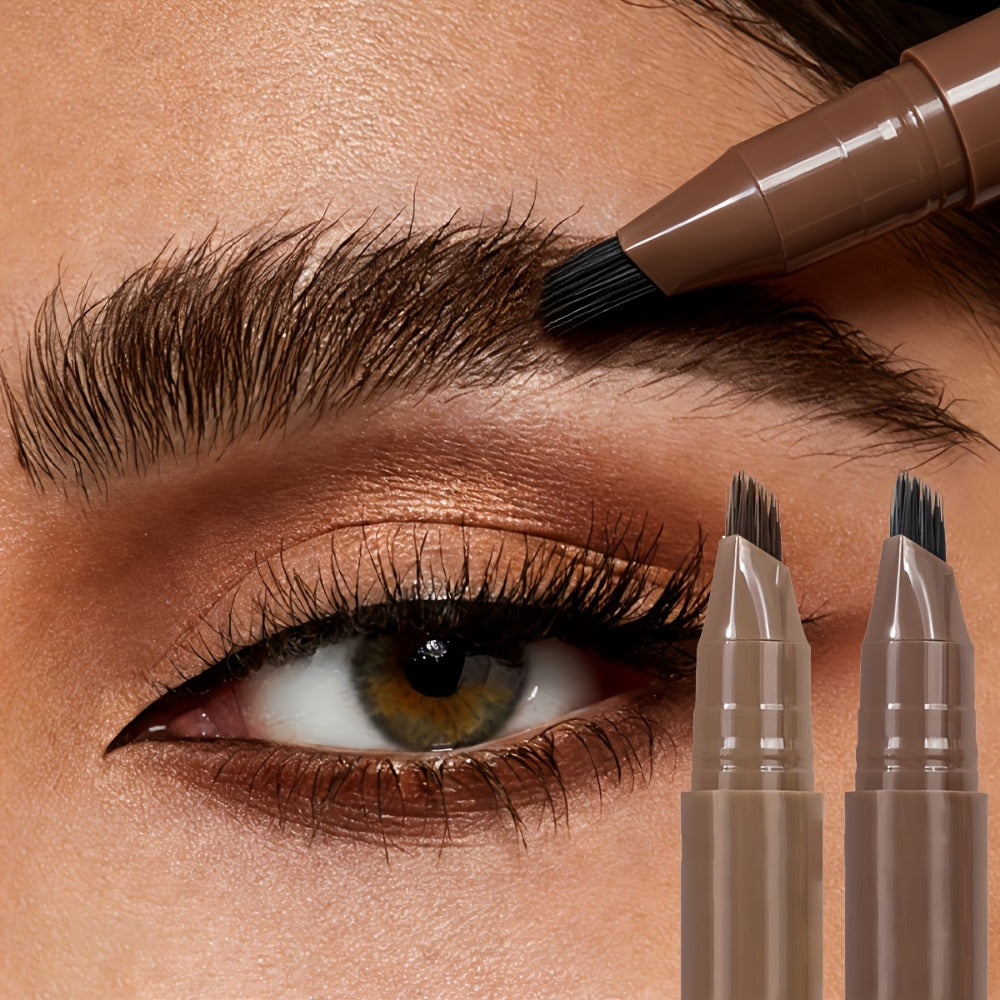 Eyebrow Pencil 2-Pack Multi-Fork Tip Waterproof — 4 Shades Natural Hair Stroke Effect Brow Pen Smudge-Proof Long-Lasting Microblading Look Hairline Filler for Sparse Brows Beginners Women