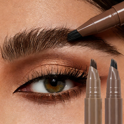 Eyebrow Pencil 2-Pack Multi-Fork Tip Waterproof — 4 Shades Natural Hair Stroke Effect Brow Pen Smudge-Proof Long-Lasting Microblading Look Hairline Filler for Sparse Brows Beginners Women