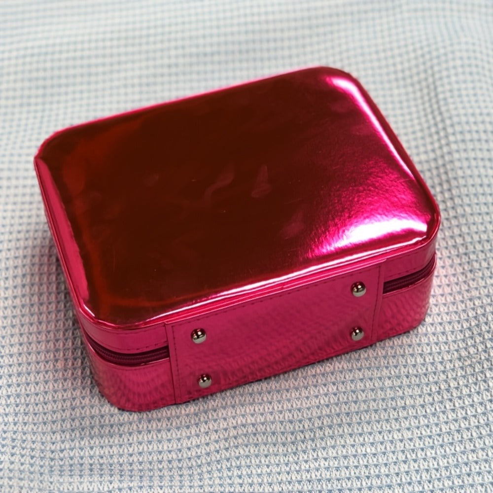 Glitter Makeup Travel Case Hard Shell Large Capacity Flat Lay Organizer Luxury Cosmetic Storage Box for Women Portable Fits in Suitcase Gold Rose Red Pink Size L Beauty Gift