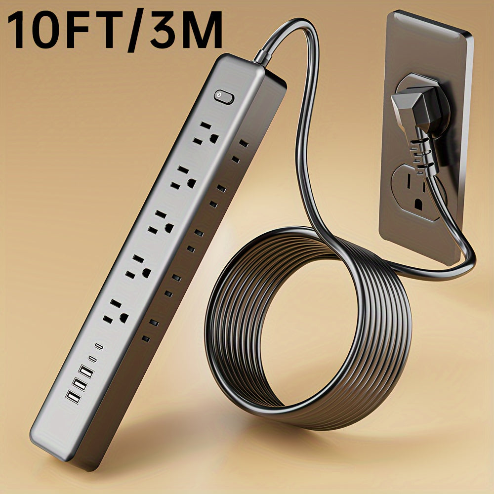 Wall Mount Power Strip 15-in-1 Slim Long Strip, 10 AC Outlets & 5 USB Ports (3 USB-A + 2 USB-C), Surge Protection Overload Protection, Multi-Function Power Outlet for Office Home Travel – Space-Saving Design