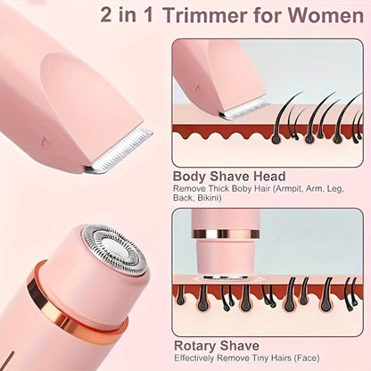 Electric Shaver 2-in-1 Bikini and Facial Razor with USB Rechargeable Power for Dry or Wet Use in Three Colors