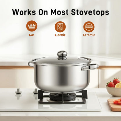 Stainless Steel Soup Pot Apple Pot Heat Resistant Handles Dishwasher Safe Versatile Cookware for Boiling Steaming Stewing Everyday Kitchen Cooking Healthy Safe Silver