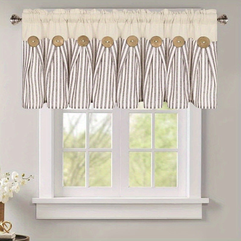 Striped Patchwork Window Curtain Set with Rod-Pocket Top, Six Colors and Five Panel-Count or Size Options