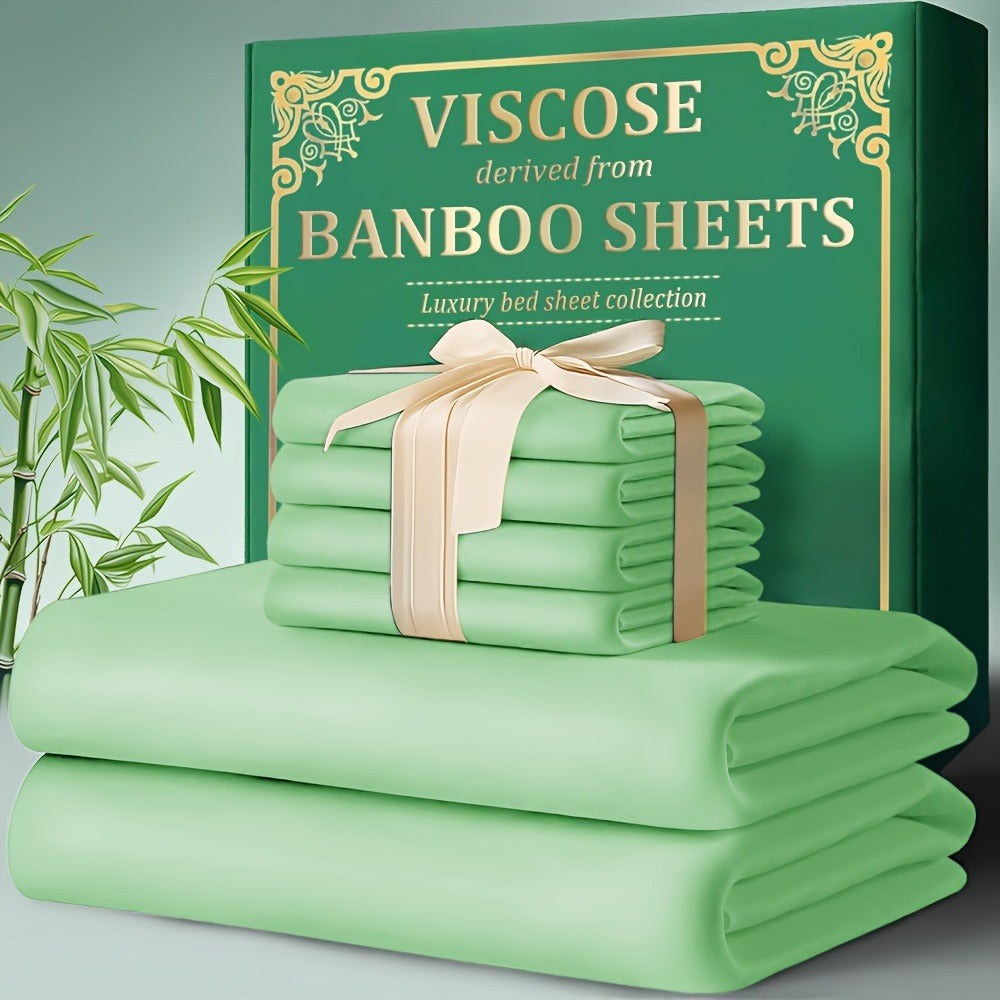 Bamboo Fitted Sheet Set 4-Piece Deep Pocket 18"-24", 2200TC Ultra-Soft Cool Breathable Bed Sheets, Anti-Shrink Fade-Resistant, Ideal for Hot Sleepers