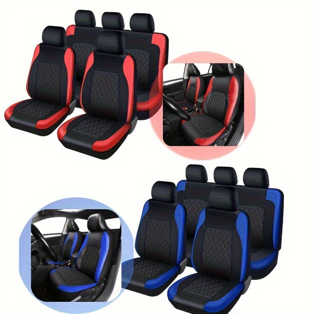 Car Seat Covers 5-Seat Nappa-Style PU Leather Full Set in Red, Blue, Black and Gray Color Options