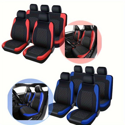 Car Seat Covers 5-Seat Nappa-Style PU Leather Full Set in Red, Blue, Black and Gray Color Options