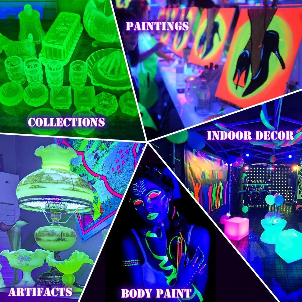UV Black Light Bars & Strips 8-Piece Set – 385-400nm USB Powered 5V LED Blacklight for Glow Party, Halloween, Neon Party, Body Paint & Fluorescent Art (4x32cm + 4x250cm)