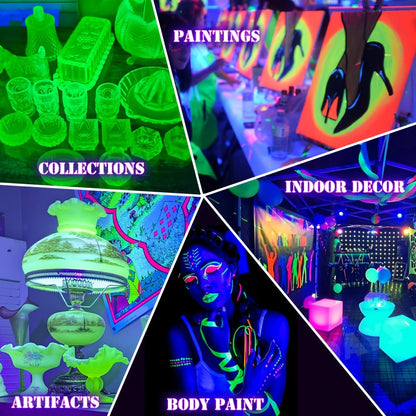 UV Black Light Bars & Strips 8-Piece Set – 385-400nm USB Powered 5V LED Blacklight for Glow Party, Halloween, Neon Party, Body Paint & Fluorescent Art (4x32cm + 4x250cm)