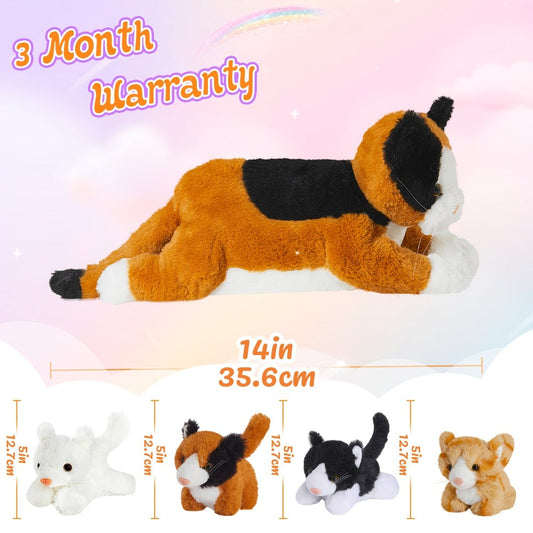Stuffed Animal Mommy Cat Set with Four Baby Kittens, Five-Piece Family Design and Soft Fabric