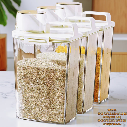 Food Storage Containers 2.5L and 3L PP Pantry Bins with Measuring Cups in Two-, Four- or Six-Pack Options