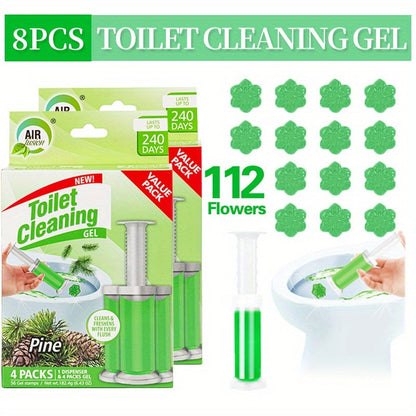 Flower Gel Toilet Stamp Cleaner with Dispenser in Six Scent Labels and 4- or 8-Piece Checkout Packs