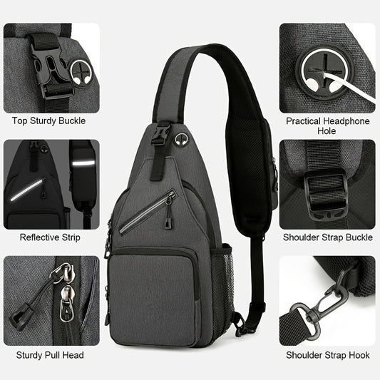 Sling Bag Two-Pack in Dark Gray and Light Gray Oxford Cloth with Crossbody Chest Carry and Zippers