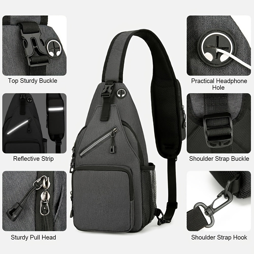 Sling Bag Two-Pack in Light Gray and Navy Oxford Cloth with Crossbody Chest Carry and Zipper Closure